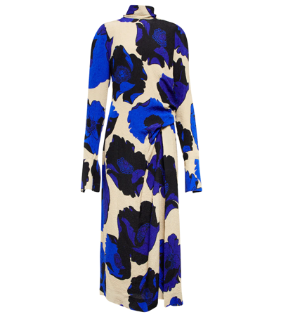 Dries Van Noten Gathered Floral-print Cloqué Turtleneck Midi Dress