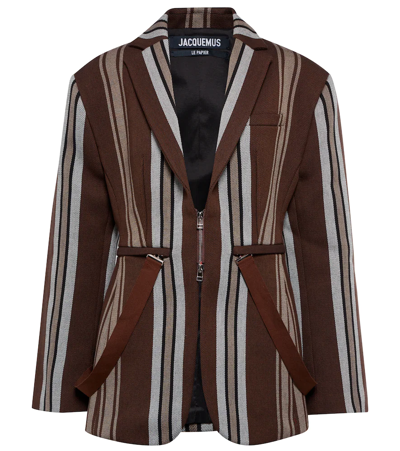 Shop Jacquemus La Veste Filu Striped Twill Blazer In Brown Stripes