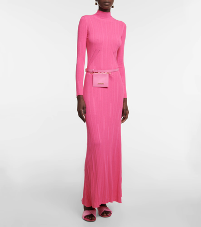 Shop Jacquemus La Robe Lenzuolo Ribbed-knit Maxi Dress In Pink