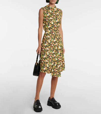 Shop Marni Floral-print Midi Skirt In Black