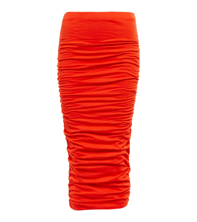Shop Velvet Lisa Ruched Jersey Midi Skirt In Heat