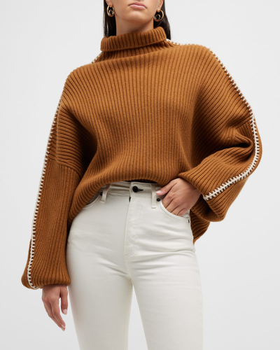 Shop Rag & Bone Ingrid Oversized Ribbed Turtleneck Sweater In Darkbrown