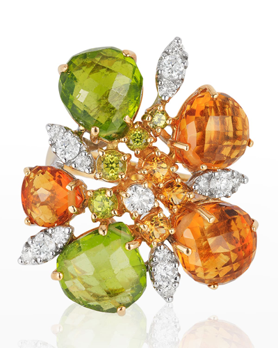 Shop Andreoli Yellow Gold Peridot, Citrine And Diamond Ring