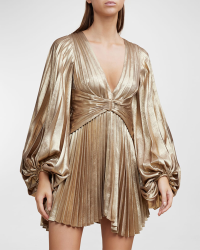 Shop Acler Geneva Metallic Pleated Mini Dress In Gold