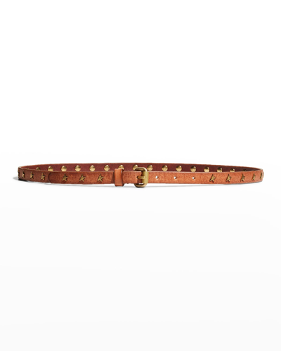 Shop Golden Goose Molly Star Studded Leather Skinny Belt In Cuoio