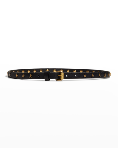 Shop Golden Goose Molly Star Studded Leather Skinny Belt In Black