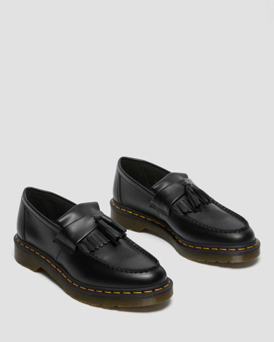 Shop Dr. Martens' Adrian Yellow Stitch Leather Tassel Loafers In Black