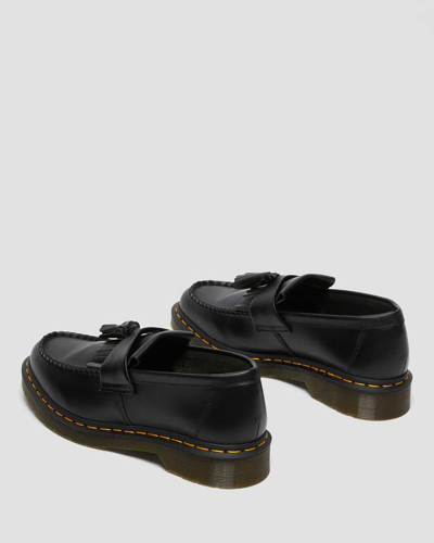 Shop Dr. Martens' Adrian Yellow Stitch Leather Tassel Loafers In Black