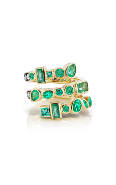 Shop Sorellina Coil 18k Yellow Gold Diamond; Emerald Ring In Green