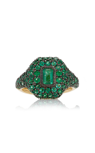 Shop Shay 18k Yellow Gold Emerald Pinky Ring In Green