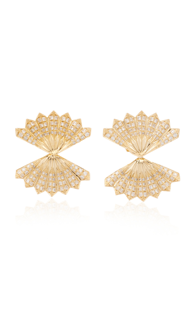 Shop Anita Ko Double-fan 18k Yellow Gold Diamond Earrings