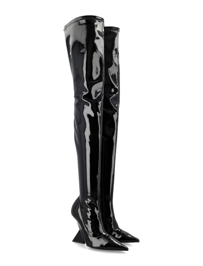 Shop Attico Cheope Patent Leather Stretch Thigh Boots In Black