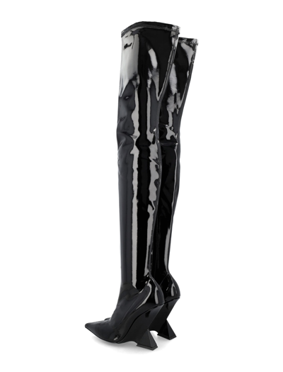 Shop Attico Cheope Patent Leather Stretch Thigh Boots In Black