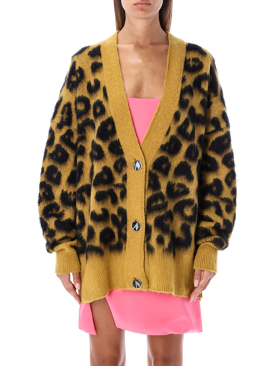 Attico Leopard-print Wool-blend Cardigan In Leo Mustard Black