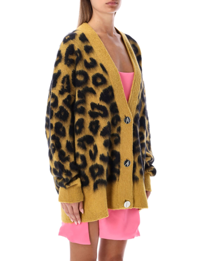 Attico Leopard-print Wool-blend Cardigan In Leo Mustard Black