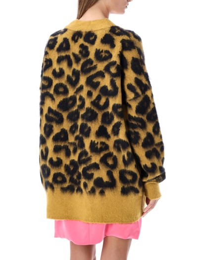 Attico Leopard-print Wool-blend Cardigan In Leo Mustard Black