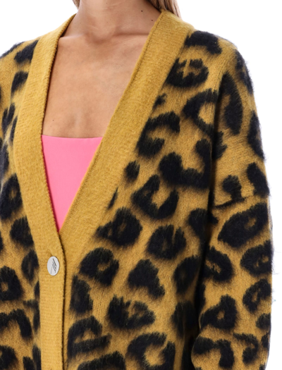 Attico Leopard-print Wool-blend Cardigan In Leo Mustard Black