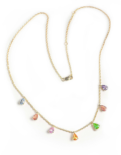 Shop Bernard Delettrez Designer Necklaces Gold Necklace With Drop Sapphires In Multicolore