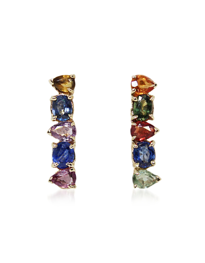 Shop Bernard Delettrez Designer Earrings Gold Earrings With Multicolor Sapphires In Multicolore