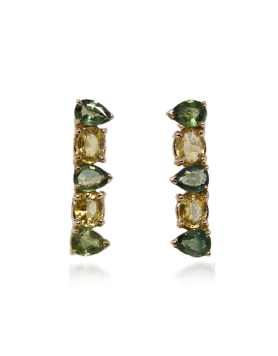 Shop Bernard Delettrez Designer Earrings Gold Earrings With Sapphires In Doré