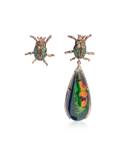 Shop Bernard Delettrez Designer Earrings Gold Bug Earrings With Opale In Vert