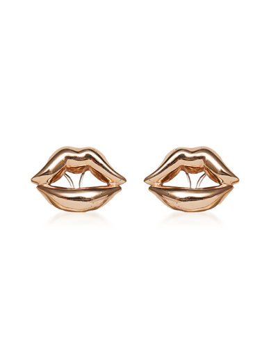 Shop Bernard Delettrez Designer Earrings Bronze Mouth Earrings In Doré