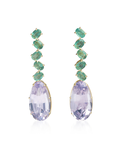 Shop Bernard Delettrez Designer Earrings Gold Earrings With Quartz And Emeralds In Violet