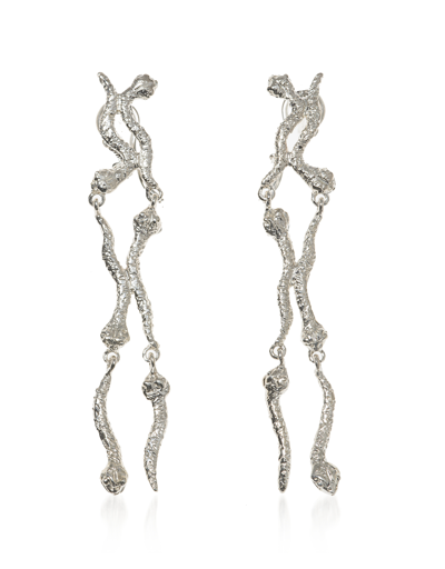 Shop Bernard Delettrez Designer Earrings Silver Earrings With Snakes In Argenté