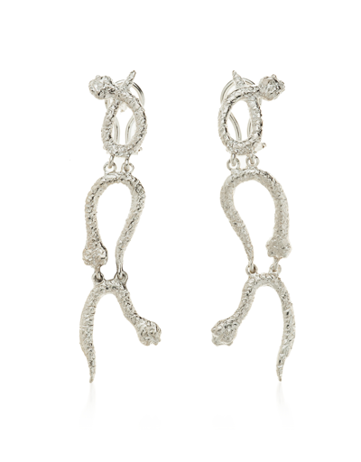 Shop Bernard Delettrez Designer Earrings Curved Snakes Silver Earrings In Argenté