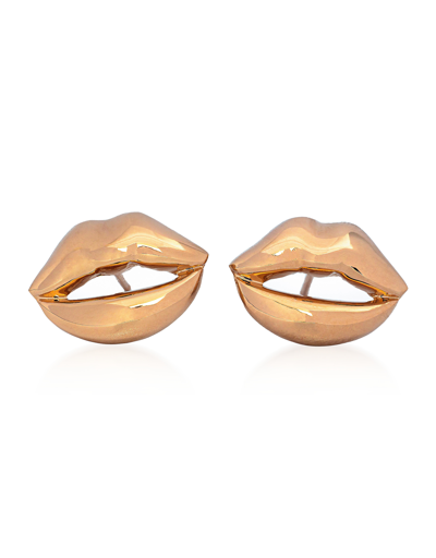 Shop Bernard Delettrez Designer Earrings Tiny Lips Gold Plated Earrings In Doré