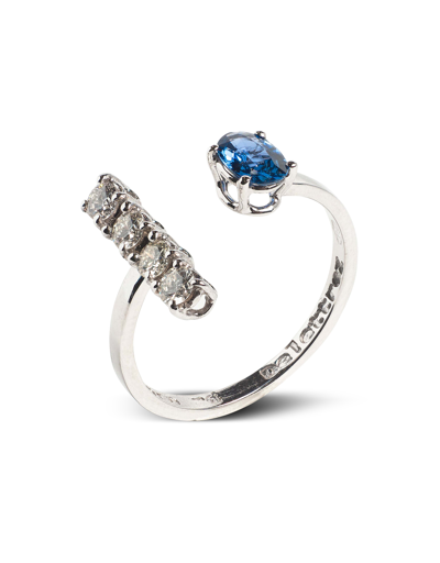 Shop Bernard Delettrez Designer Rings Gold Ring With Sapphire And Diamonds In Doré