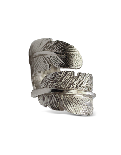 Shop Bernard Delettrez Designer Rings Maxi Feather Silver Ring In Argenté