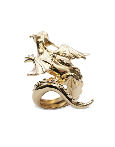 Shop Bernard Delettrez Designer Rings Rampant Dragon Gold Plated Ring In Doré