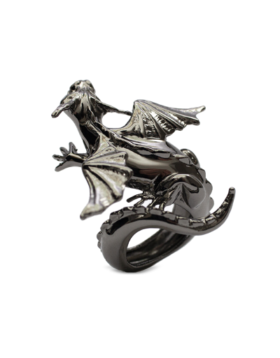 Shop Bernard Delettrez Designer Rings Rampant Dragon Black Bronze Ring In Métallisé