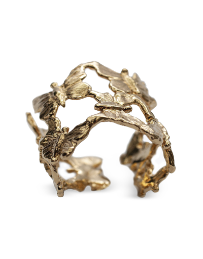 Shop Bernard Delettrez Designer Rings Butterflies Bronze Band Ring In Doré