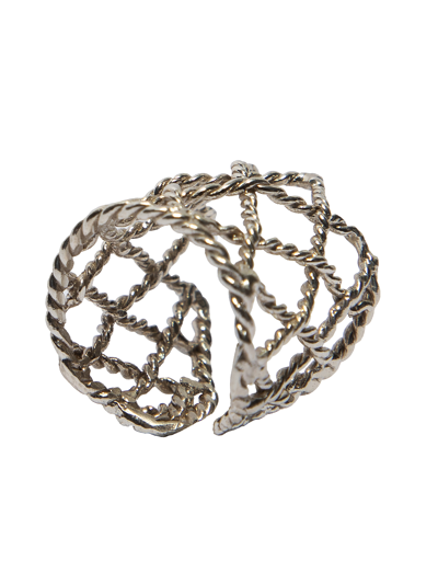 Shop Bernard Delettrez Designer Rings Basket Weave Silver Band Ring In Argenté