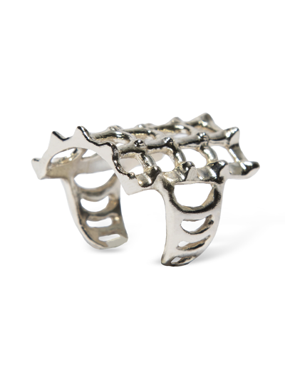 Shop Bernard Delettrez Designer Rings Cage And Studs Silver Band Ring In Argenté