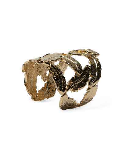 Shop Bernard Delettrez Designer Rings Multi Feathers Gold Plated Bronze Band Ring In Doré