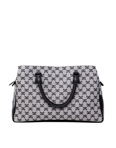 Shop Hemcael Designer Handbags Enigme Gray/black Calfskin Leather Top Handle Bag In Gris