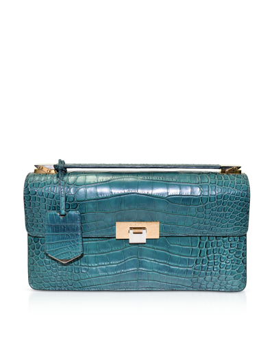 Shop Balenciaga Designer Handbags Green Alligator Leather Shoulder Bag In Vert