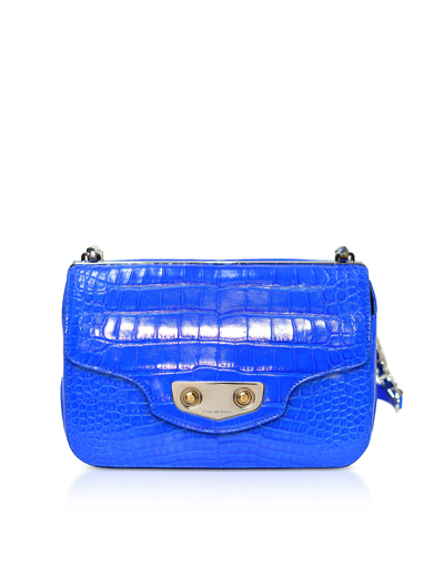Shop Balenciaga Designer Handbags Blue Alligator Leather Neo Classic Small Shoulder Bag In Bleu