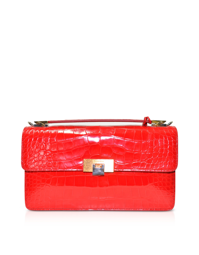 Shop Balenciaga Designer Handbags Alligator Leather Medium Shoulder Bag In Rouge