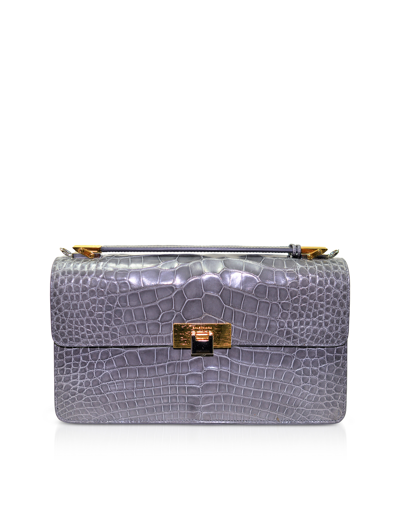 Shop Balenciaga Designer Handbags Alligator Leather Medium Shoulder Bag In Gris