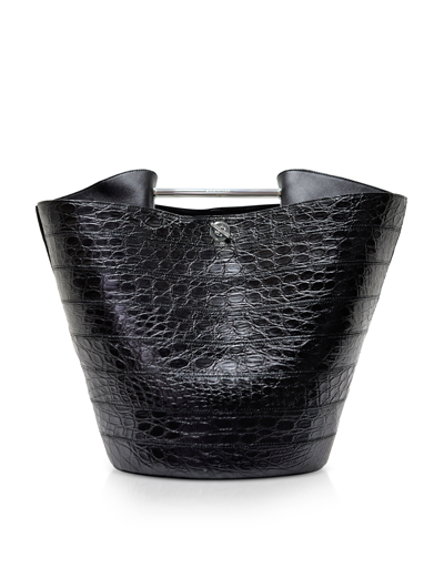 Shop Balenciaga Designer Handbags Black Crocodile And Leather Maxi Bucket Bag In Noir