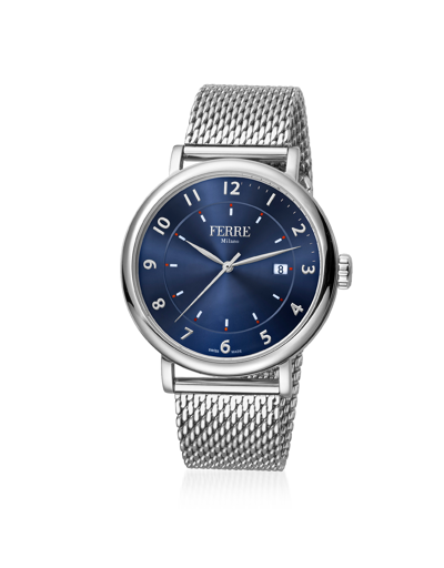Shop Ferre Milano Designer Men's Watches Blue Quartz Men's Watch W/milano Mesh Strap In Bleu