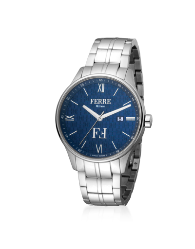 Shop Ferre Milano Designer Men's Watches Blue Quartz Men's Watch W/ Stainless Steel Strap In Bleu