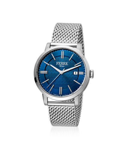 Shop Ferre Milano Designer Men's Watches Blue Quartz Men's Watch W/ Stainless Steel Strap In Bleu