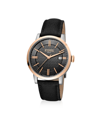 Shop Ferre Milano Designer Men's Watches Black Dial Rose Gold-tone Stainless Steel Men's Watch In Noir