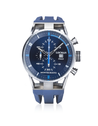 Shop Locman Designer Men's Watches Montecristo Men's Chronograph W/rubber Strap In Bleu