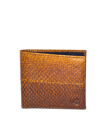 Shop Mayu Designer Wallets Salmon Leather Carlos Bifold Wallet In Cognac